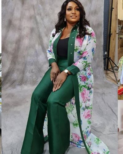 White Kimono with Green Pant Set