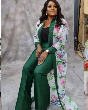 White Kimono with Green Pant Set