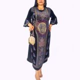 Black-Purple Stoned Velvet Dress