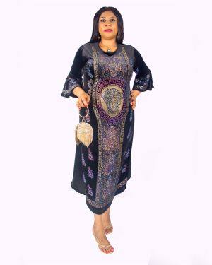 Black/Purple Stoned Velvet Dress