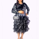 Black Stoned Velvet Dress