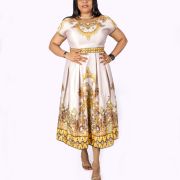 Brown Pleated Satin Dress
