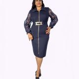 Navy Blue with Chiffon Sleeveless Dress