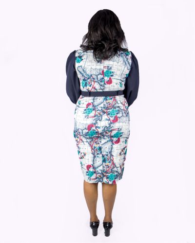 Navy Blue with Print Belted Dress