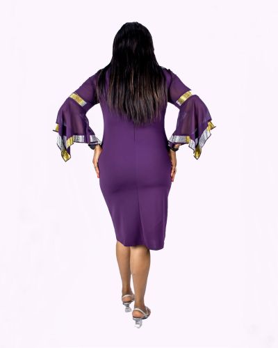Purple Stoned Dress with Mesh Sleeve