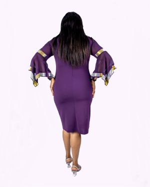 Purple Stoned Dress with Mesh Sleeve