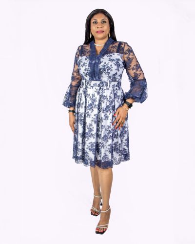 White and Blue Lace Dress