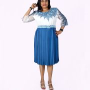White & Blue Pleated Dress