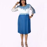 White & Blue Pleated Dress