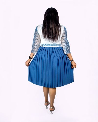 White & Blue Pleated Dress