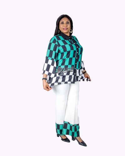 White & Green Two Piece Trouser Set