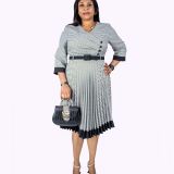 Grey Pleated Belted Dress