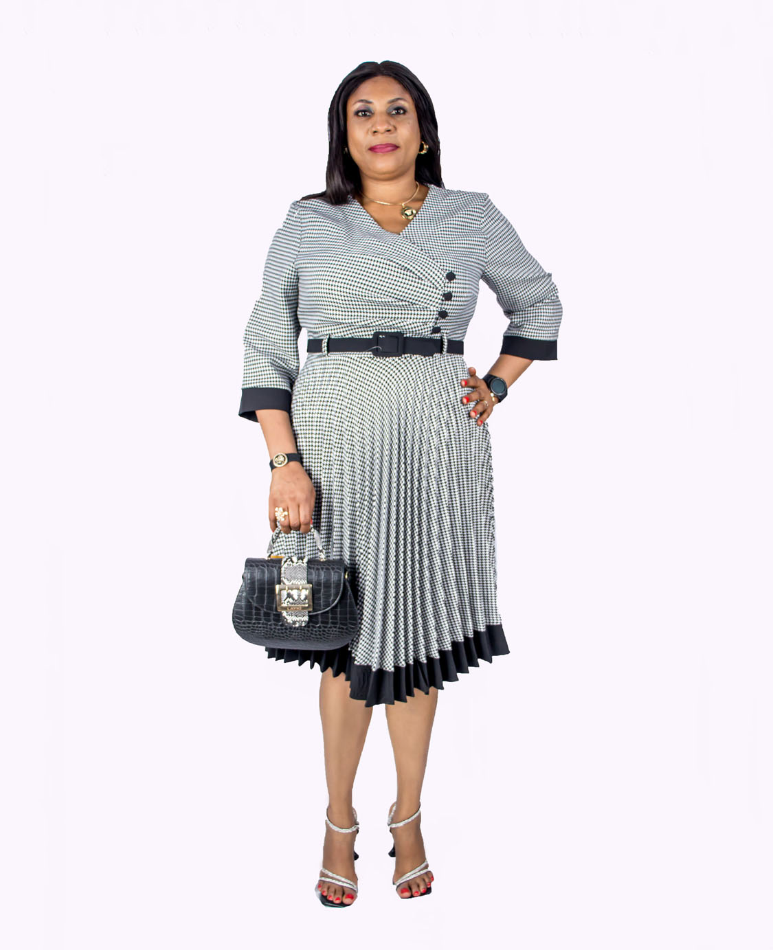Grey Pleated Belted Dress - SAFA | Shoulders & Feet Affairs