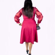 Wine Belted Dress with Chiffon Sleeves