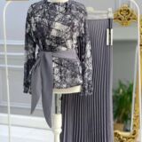 Blouse & Pleated Long Skirt